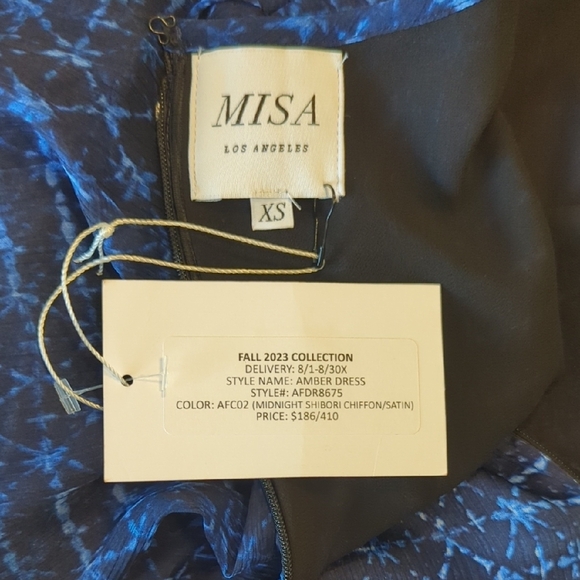 NWT Misa Los Angeles Elegant Cobalt Blue Geometric Patterned Dress, US XS - Picture 5 of 7